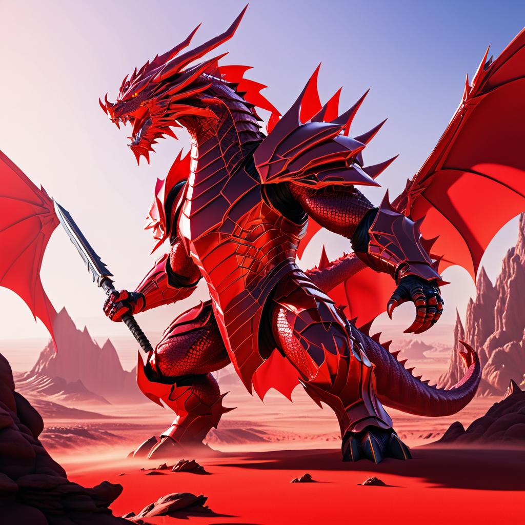 Armored Red Dragon in Alien Landscape