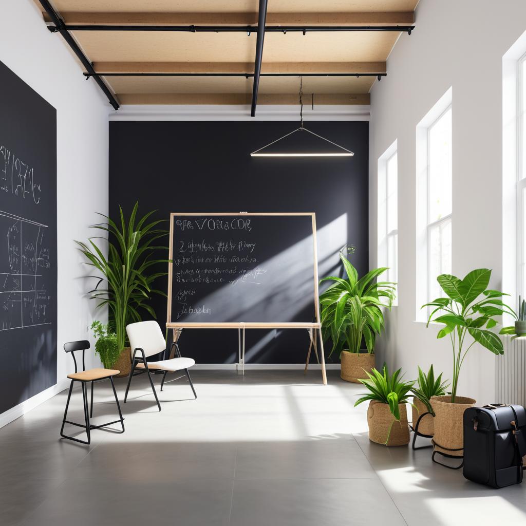 Spacious Minimalist Room with Chalkboard