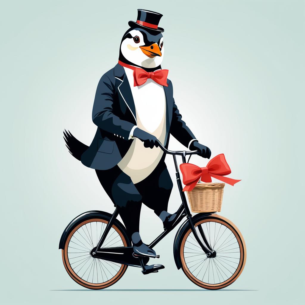 Vintage Penguin on Bicycle with Bow Tie