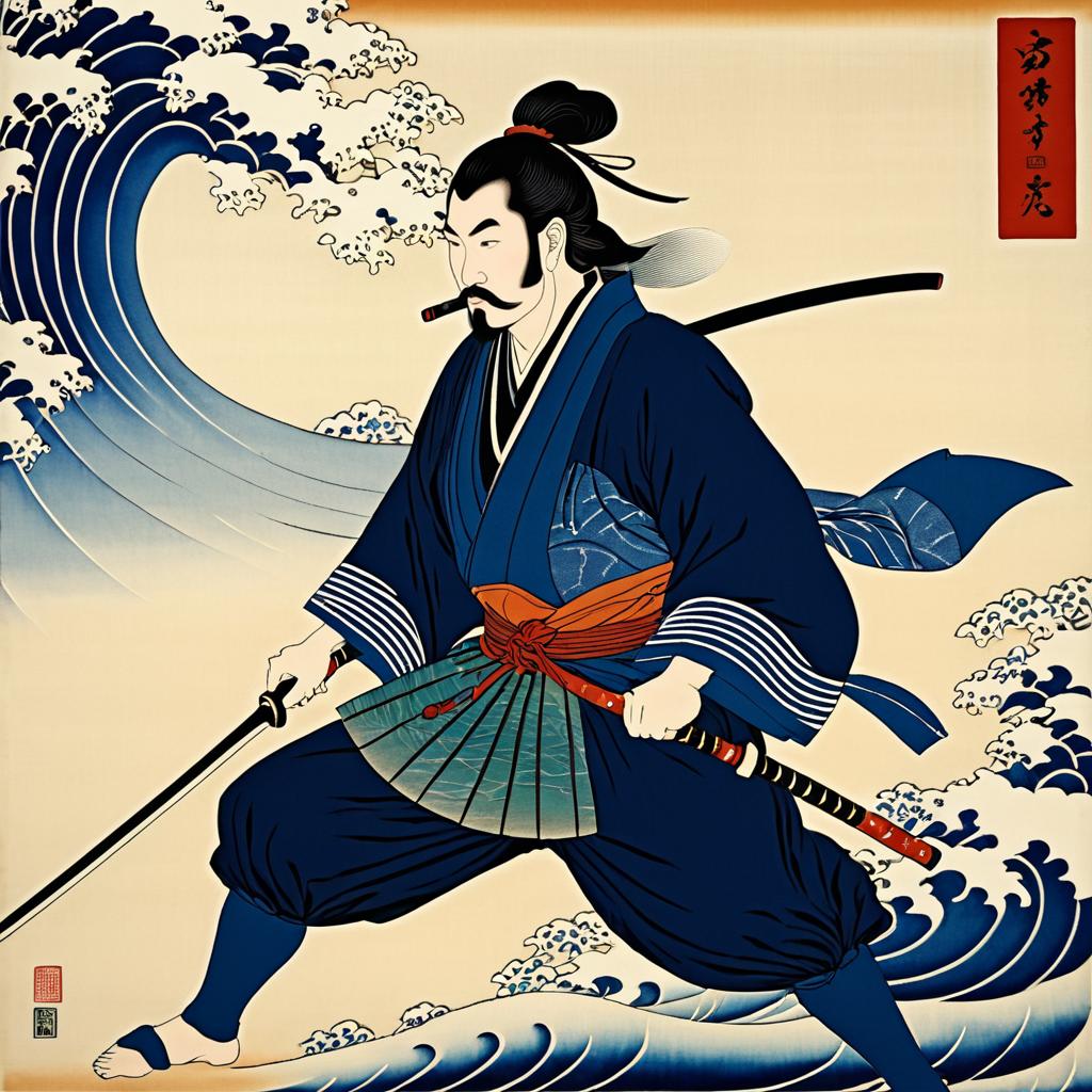 Samurai in Hokusai's Ukiyo-e Style