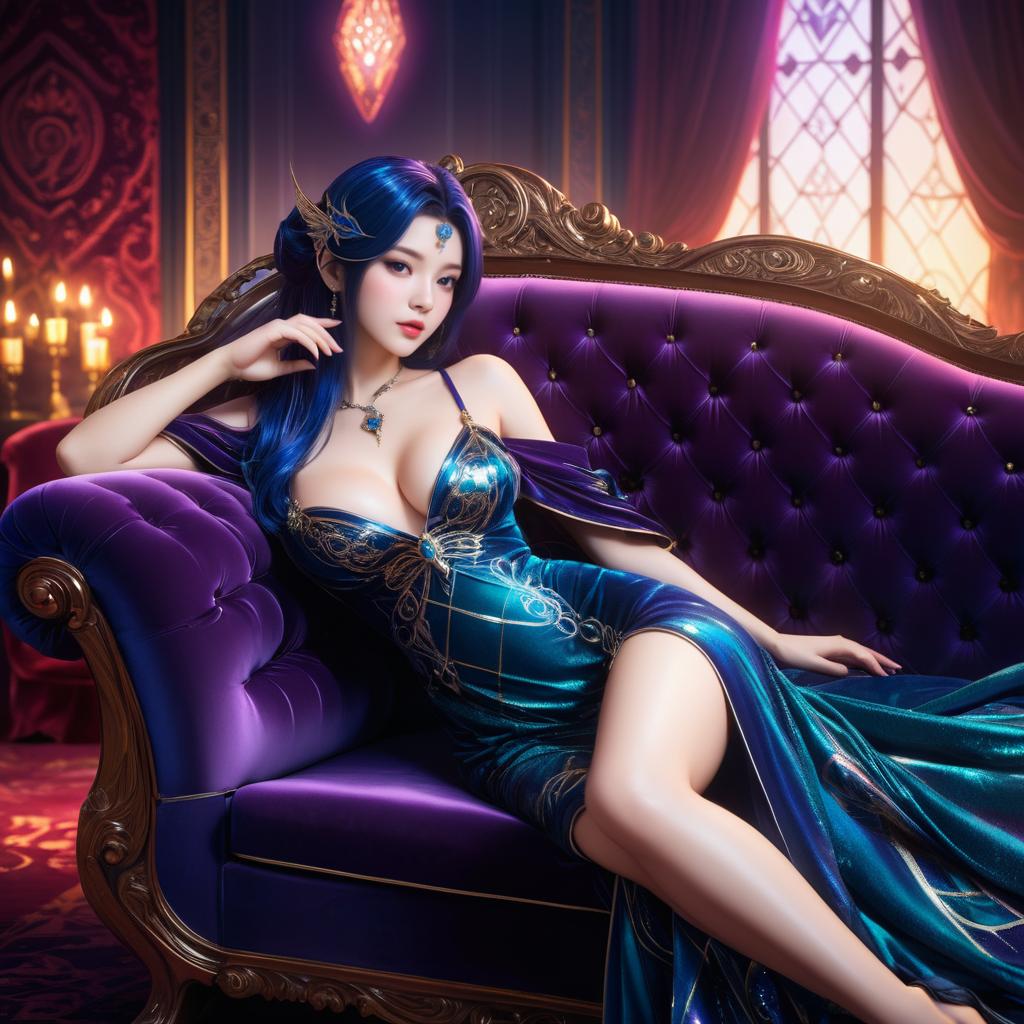 Seductive Sorceress on Velvet Sofa Art