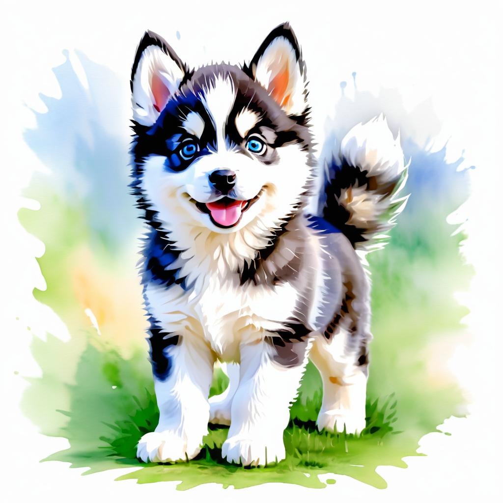 Whimsical Watercolor Husky Puppy Illustration