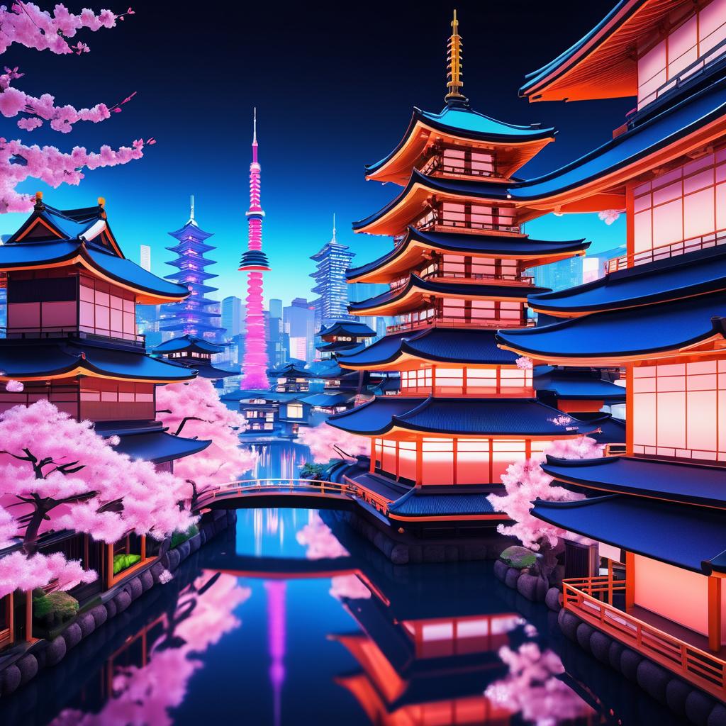 Futuristic Kyoto: Neon City and Serenity