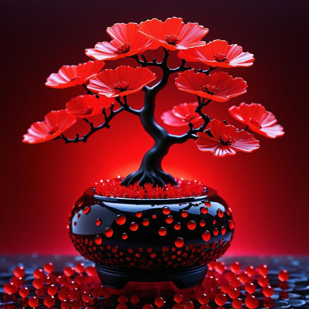 Vibrant Macro of Bonsai and Poppies