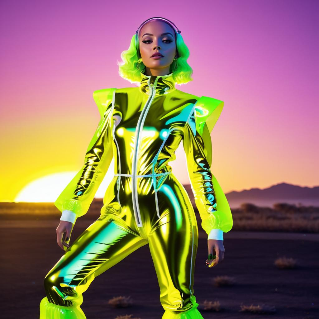 Futuristic Fashion: Neon Spacesuit at Sunset