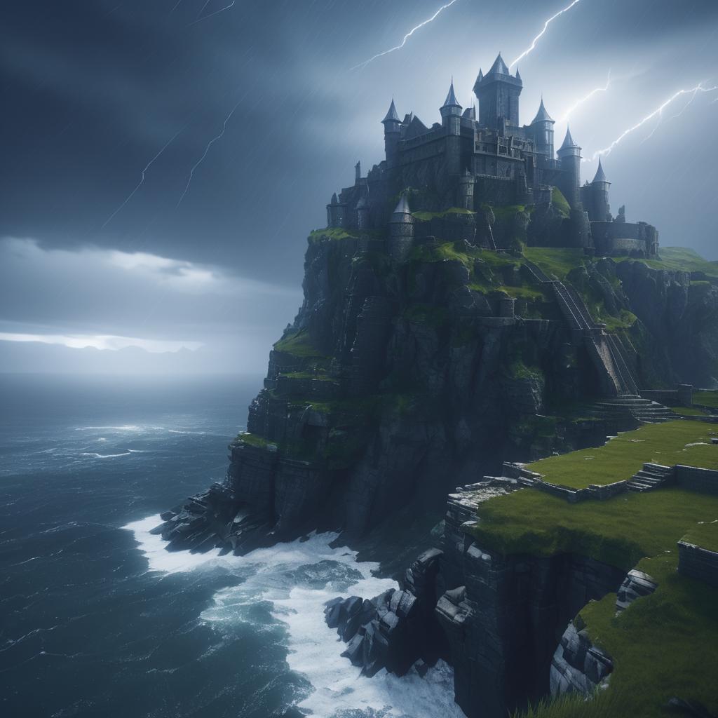 Stormy Cliffside Castle 3D Render