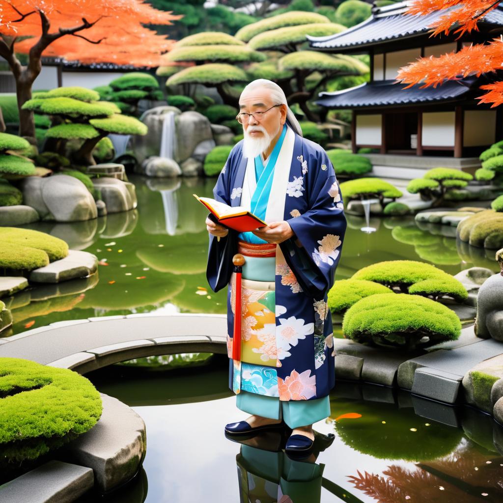 Wise Old Man in Tranquil Japanese Garden