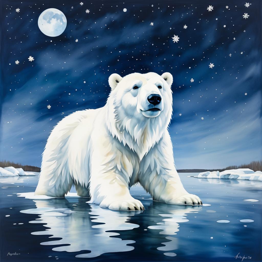 Playful Polar Bear Swimming Under Stars