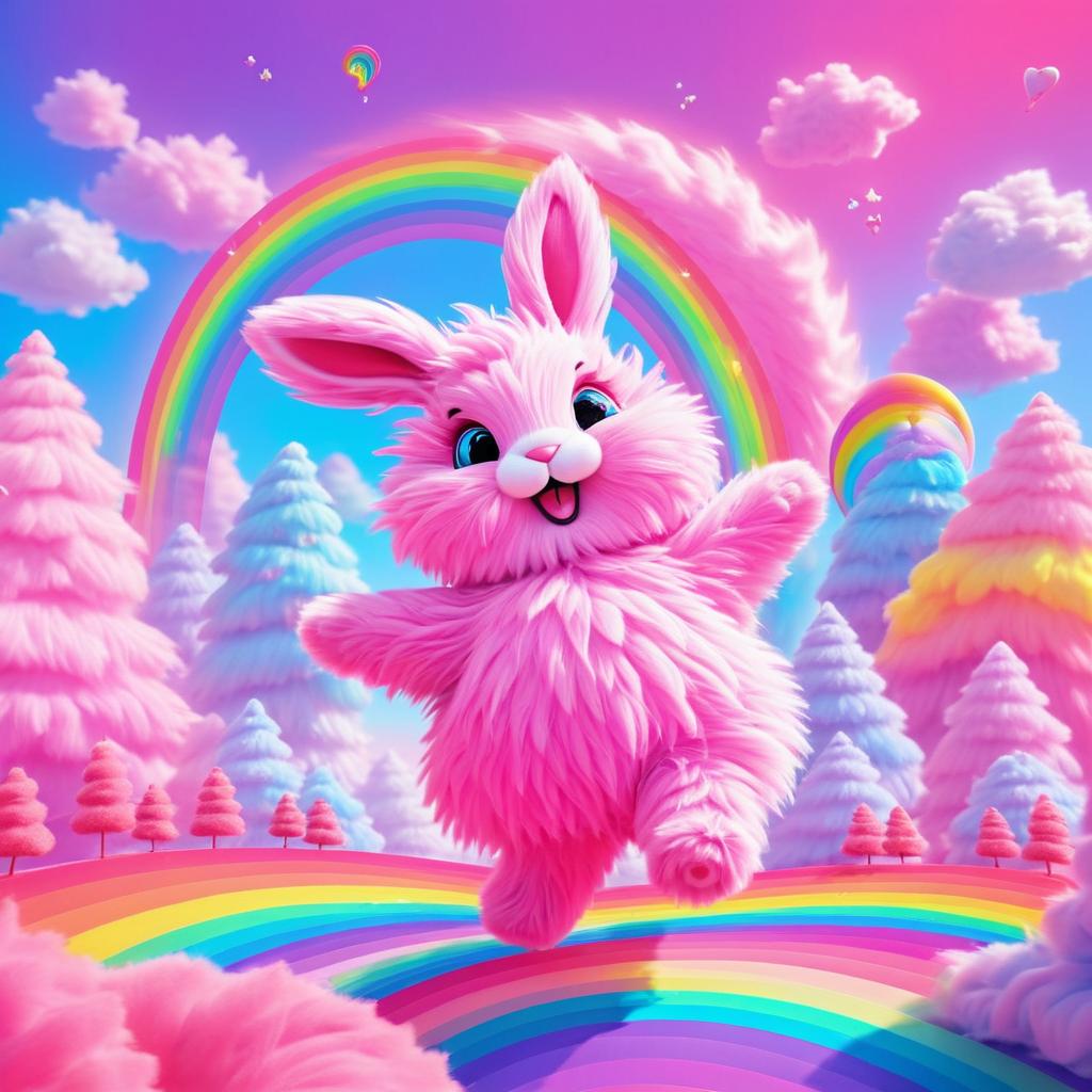 Whimsical Pink Bunny Dancing on Rainbows