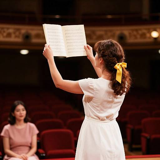 Woman in White Dress with Sheet Music