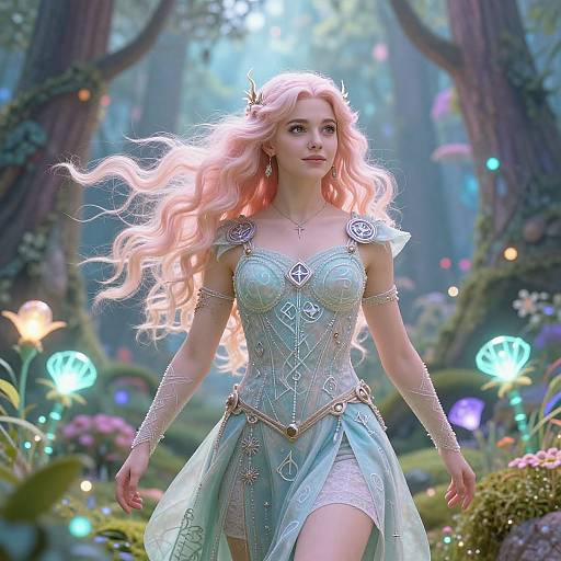 Courageous Woman in Ethereal Forest