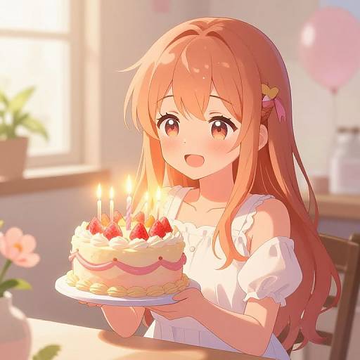 Cute Anime Girl Birthday Celebration