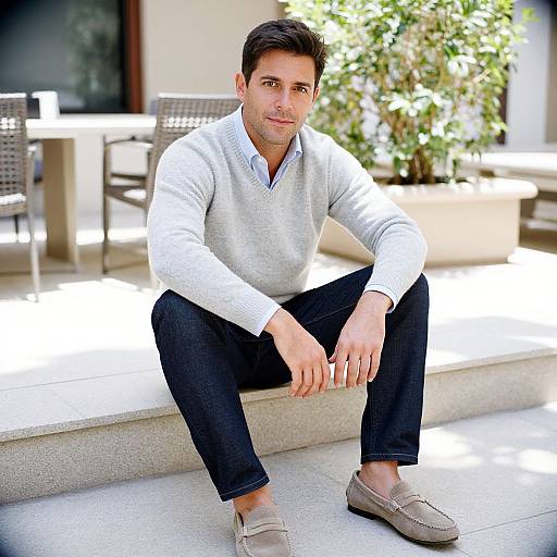 Smart Casual Man in Sunlit Courtyard