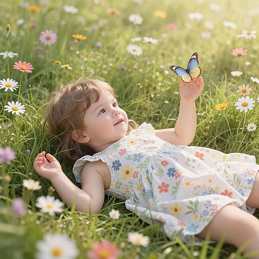 Toddler in Meadow with Butterfly