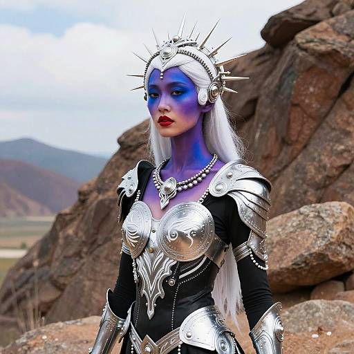 Mystical Futuristic Woman in Silver Armor