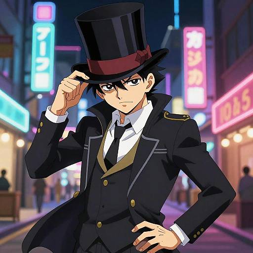 Anime Character in Neon City Night