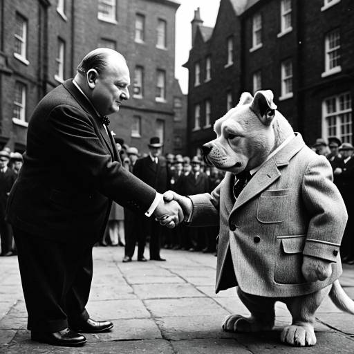 Winston Churchill Shaking Hands with Cartoon Dog