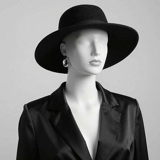 Faceless Mannequin in Black Wide-Brimmed Hat and Satin Blazer