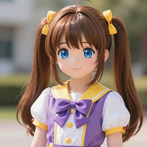 Anime-style Girl in Purple and Yellow Dress