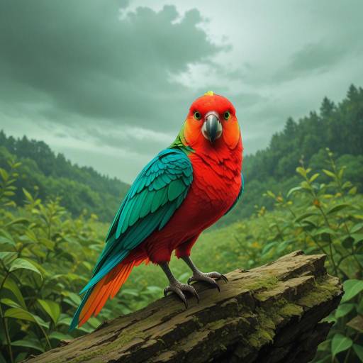 Realistic Parrot Among Green Ferns Realistic Parrot Among Green Ferns