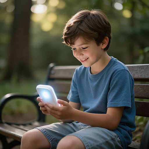 Friendly Child with Glowing AI Device