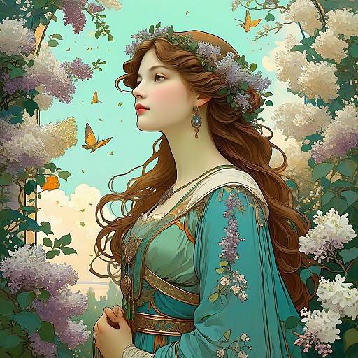 Art Nouveau Woman with Lilacs