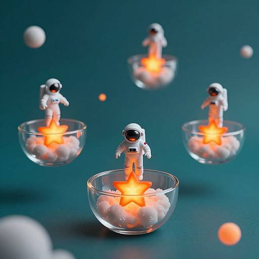 Surreal Tiny Astronauts with Fiery Stars