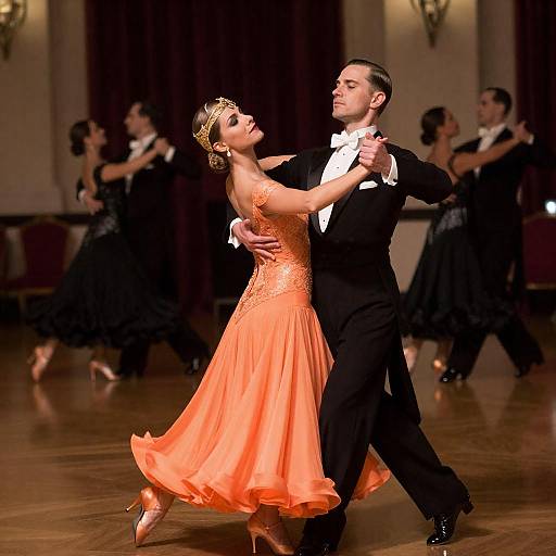 Gilded Ballroom Couple in Orange Gown