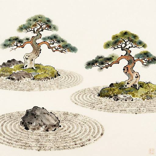 Serene Japanese Zen Garden Illustration