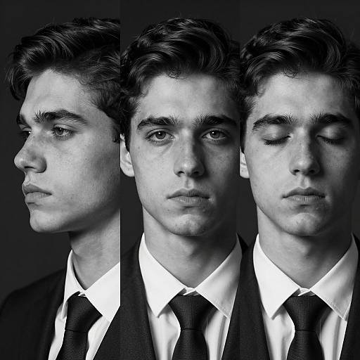 Black and White Portrait Triptych of Young Man