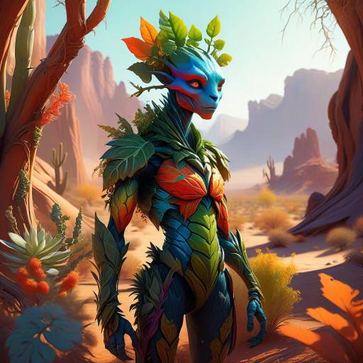 Vibrant Plant Creature in Desert Landscape