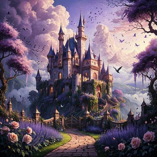 Majestic Fantasy Castle in Blooming Garden