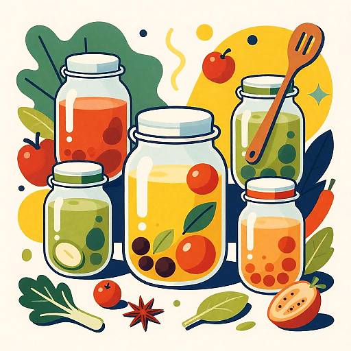 Colorful Fermented Jars Illustration
