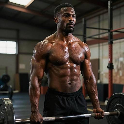 Hyperrealistic Black Muscle Man Lifting Weights