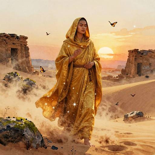 Serene Desert Monk at Sunset Dunes