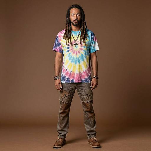 Man in Tie Dye Hippie Costume with Dreadlocks
