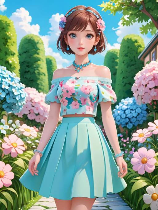 Anime Girl in a Lush Flower Garden