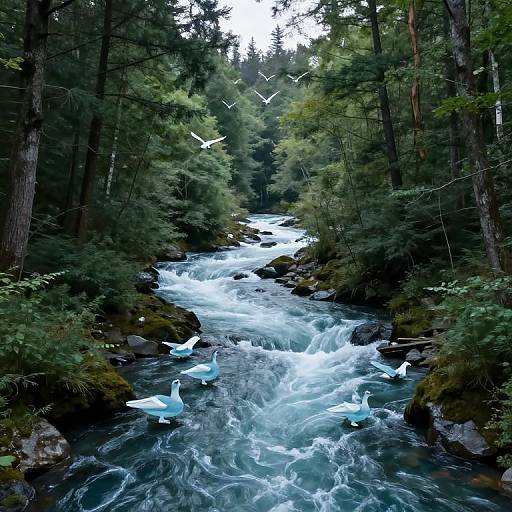 Molten Glass Rivers with Bird Islands