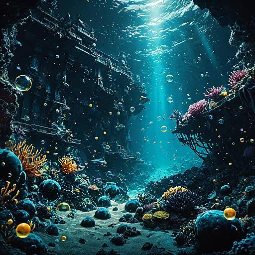Underwater Ancient City with Luminescent Coral