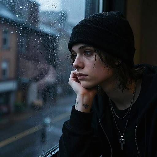 Dark Emo Boy by Rainy Window