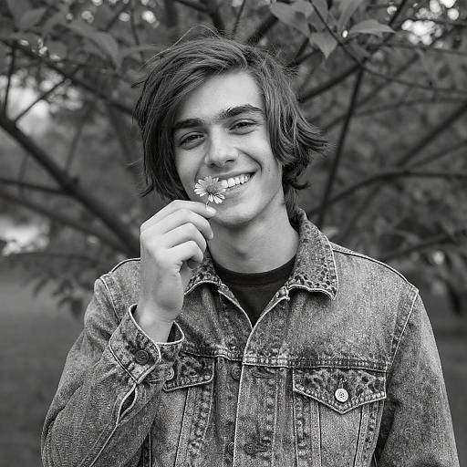 Smiling Young Man with Flower