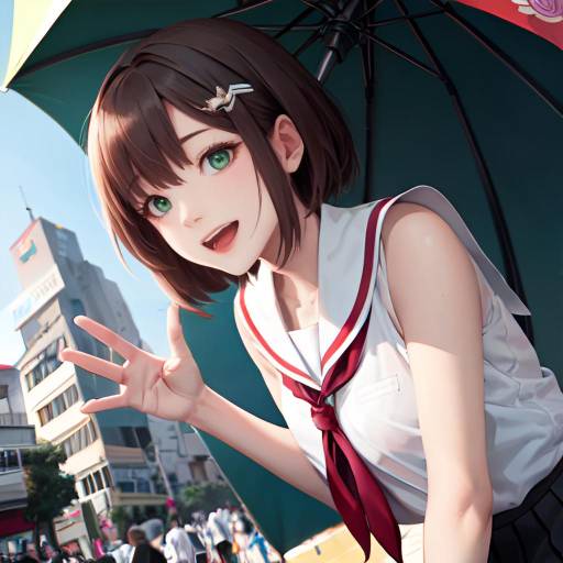 Aesthetic Anime Girl in Street Scene