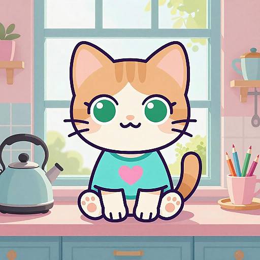 Chibi Kitten in a Cozy Kitchen