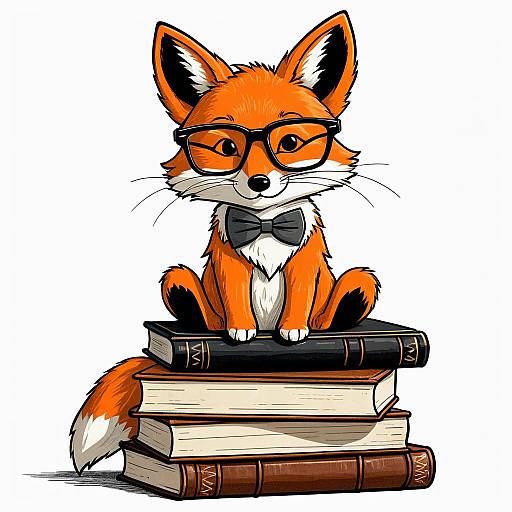 Playful Orange Fox on Leather Books