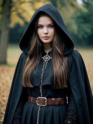 Gothic Hooded Maiden in Cloak