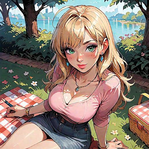 Anime Girl Picnic Outdoors