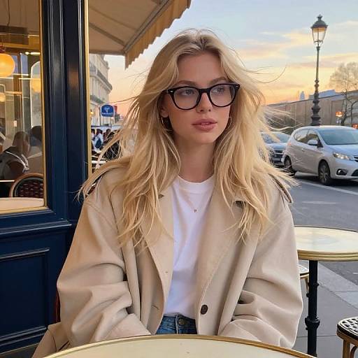 Blonde Character at Paris Cafe Sunset