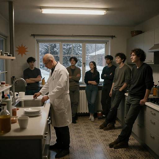 Cozy Kitchen Scene with Scientists in Action