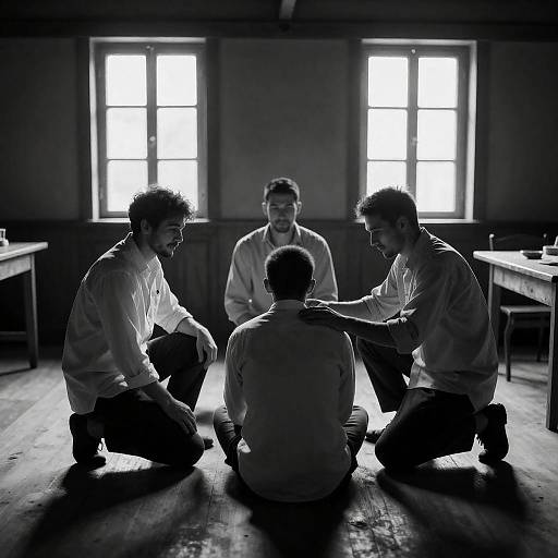 Dim Sunlit Room, Men Tending Figure