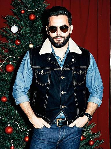 Bearded Man in Denim Holiday Outfit